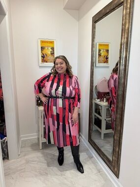 Ulla Popken Pink Geometric Mockneck Dress